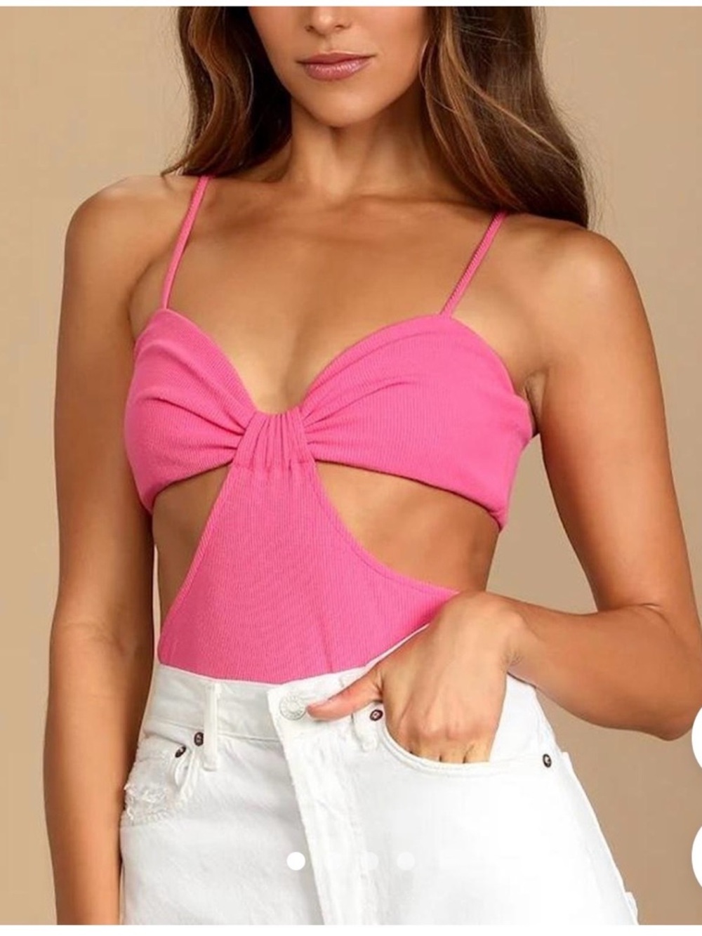 Lulu's Hot Pink Cutout Knit Bodysuit